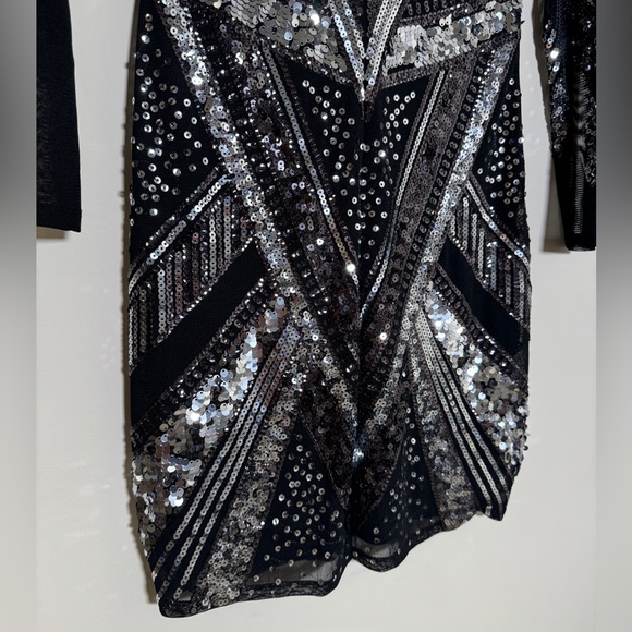 EXPRESS Patterned Silver Sequin Mesh
Longsleeve Mini Dress Small - Picture 6 of 12